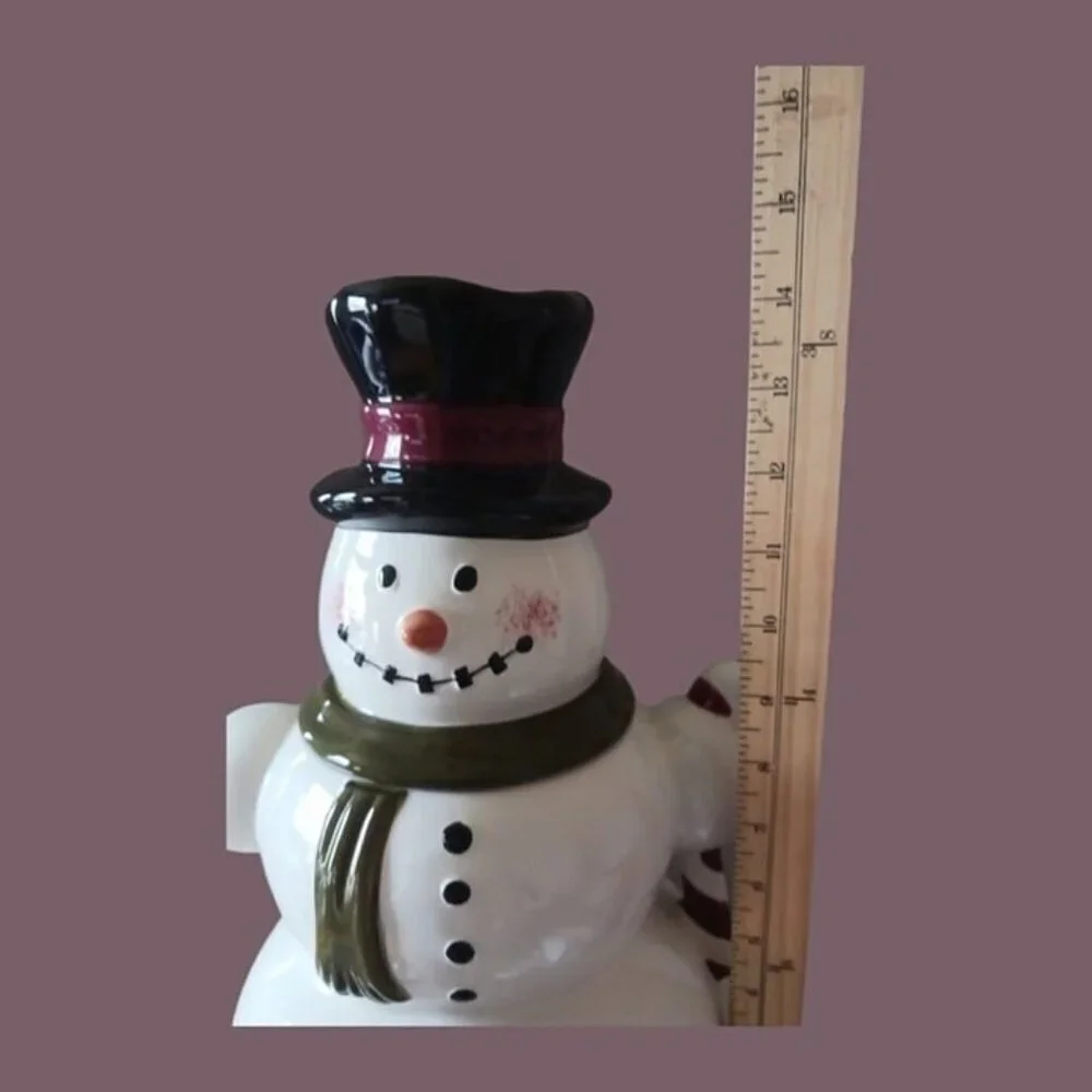 Tabletop unlimited snowman cookie jar white black color 14.5tall×8W